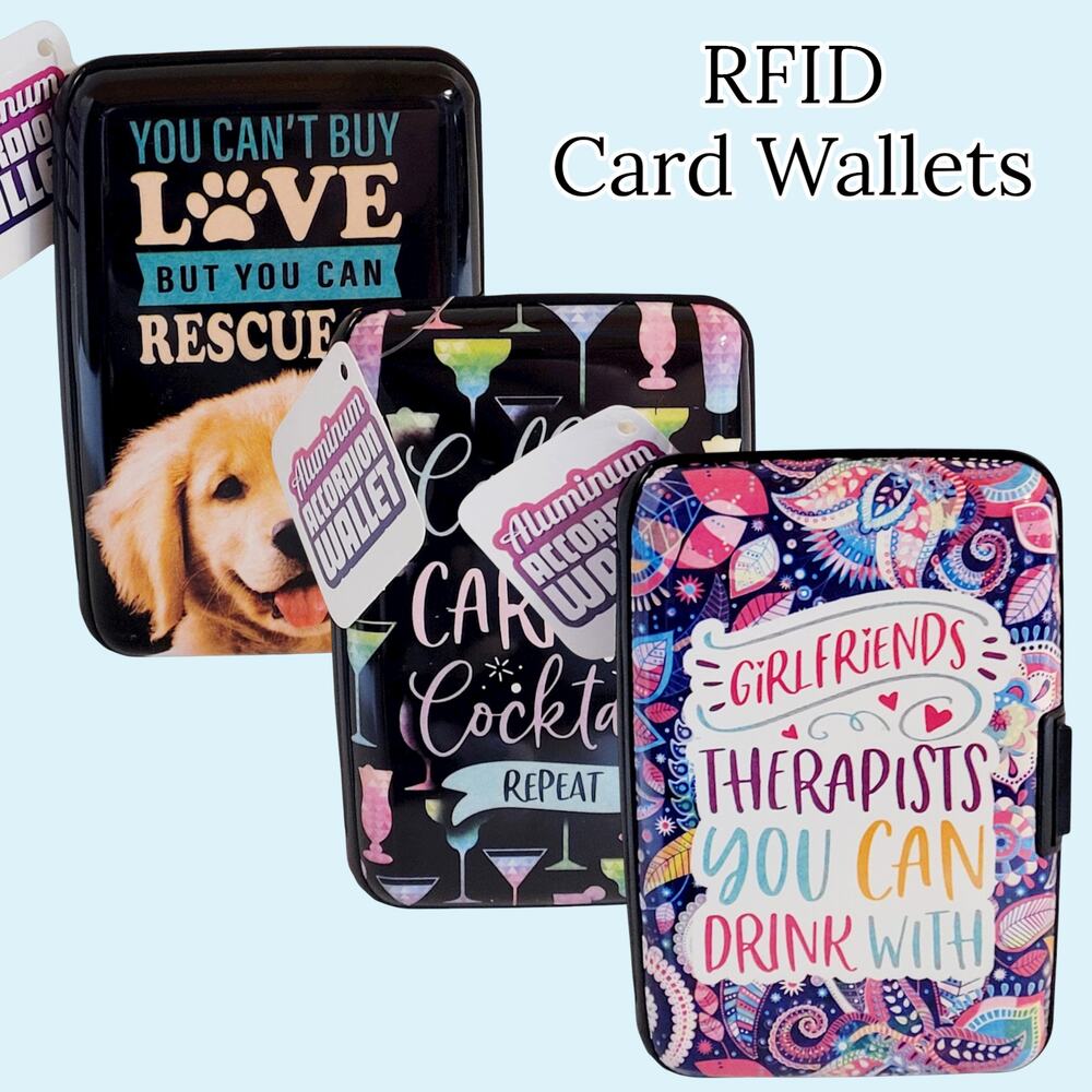 Womens RFID Blocking Metal Wallet Lot Credit Card Holder Dog Girlfriend Carpool